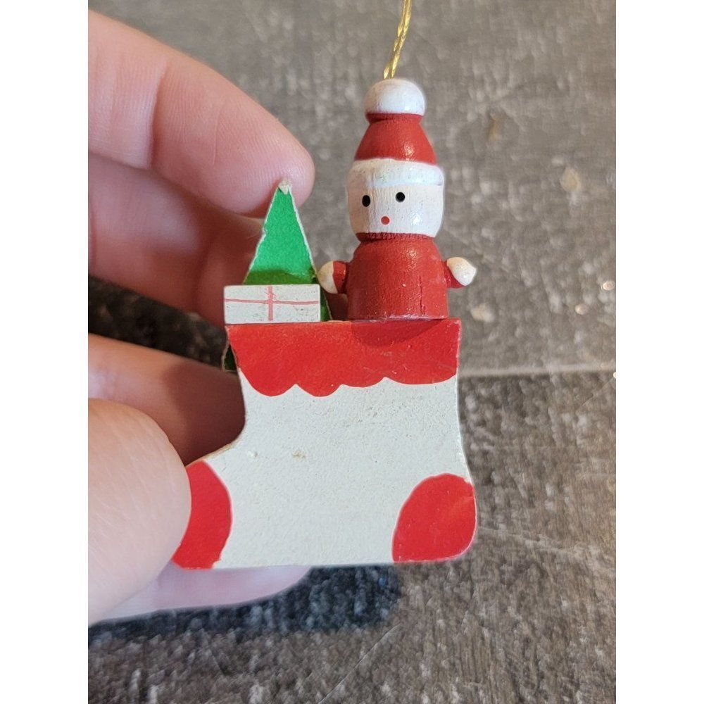 Vintage wooden stocking Santa tree gift ornament‎ Xmas decor